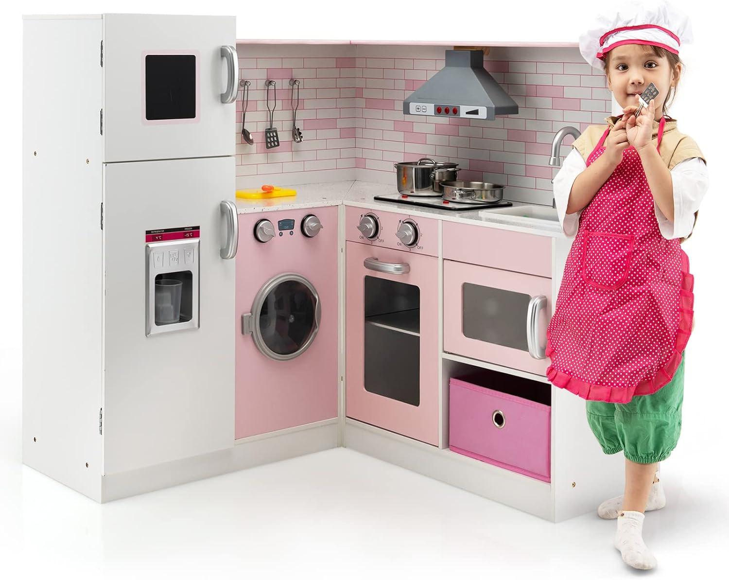 SPIELKÜCHE Eck Pink - Pink, Holz (85/85/84cm) - COSTWAY