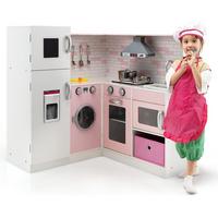 SPIELKÜCHE Eck Pink - Pink, Holz (85/85/84cm) - COSTWAY