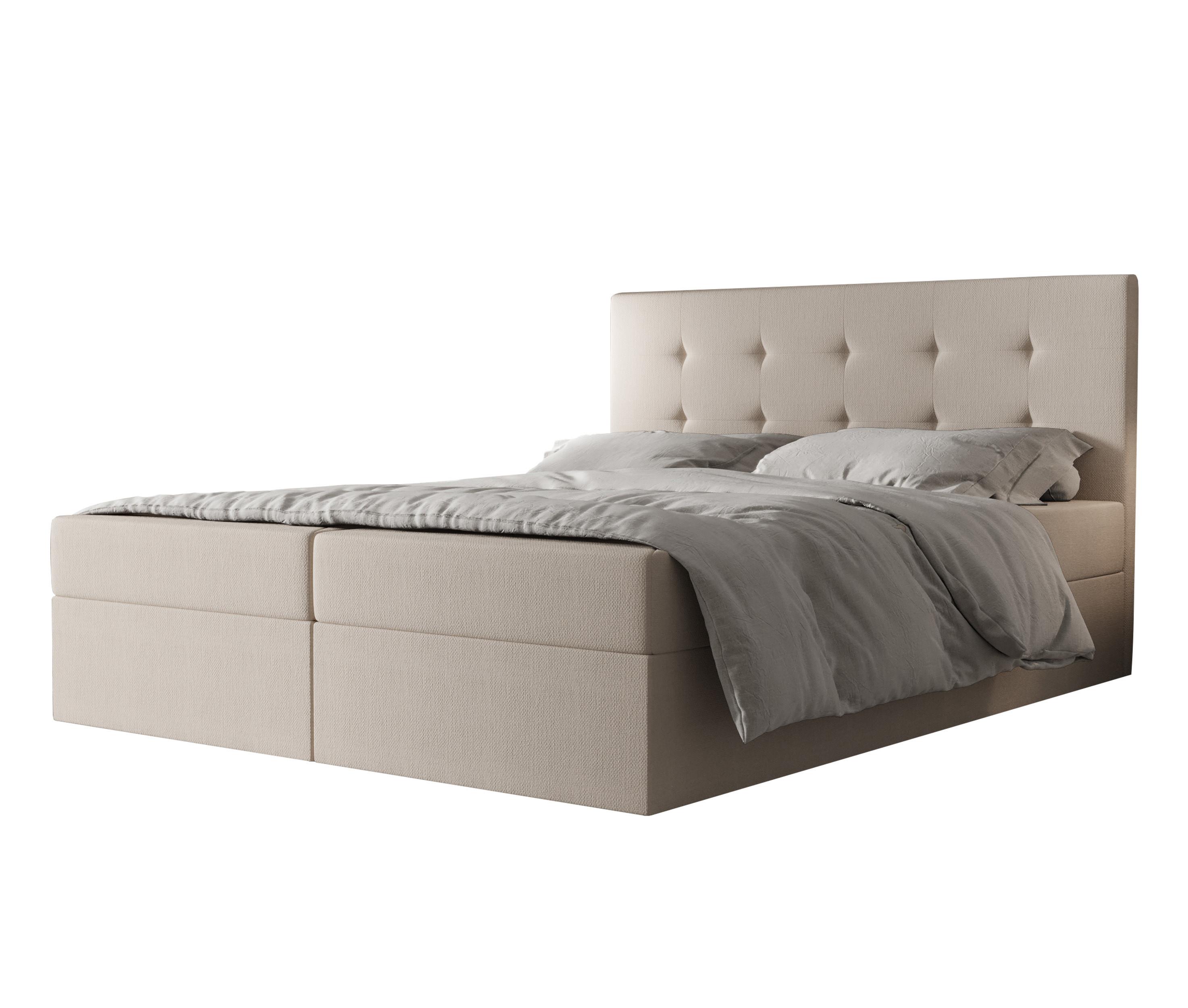 BOXBETT Dahlina 140/200 cm in Creme – mit Bettkasten und Luxus + TOPPER - Creme/Schwarz, Holz/Holzwerkstoff (140/200cm) - AX Living