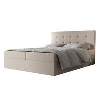 BOXBETT Dahlina 140/200 cm in Creme – mit Bettkasten und Luxus + TOPPER - Creme/Schwarz, Holz/Holzwerkstoff (140/200cm) - AX Living