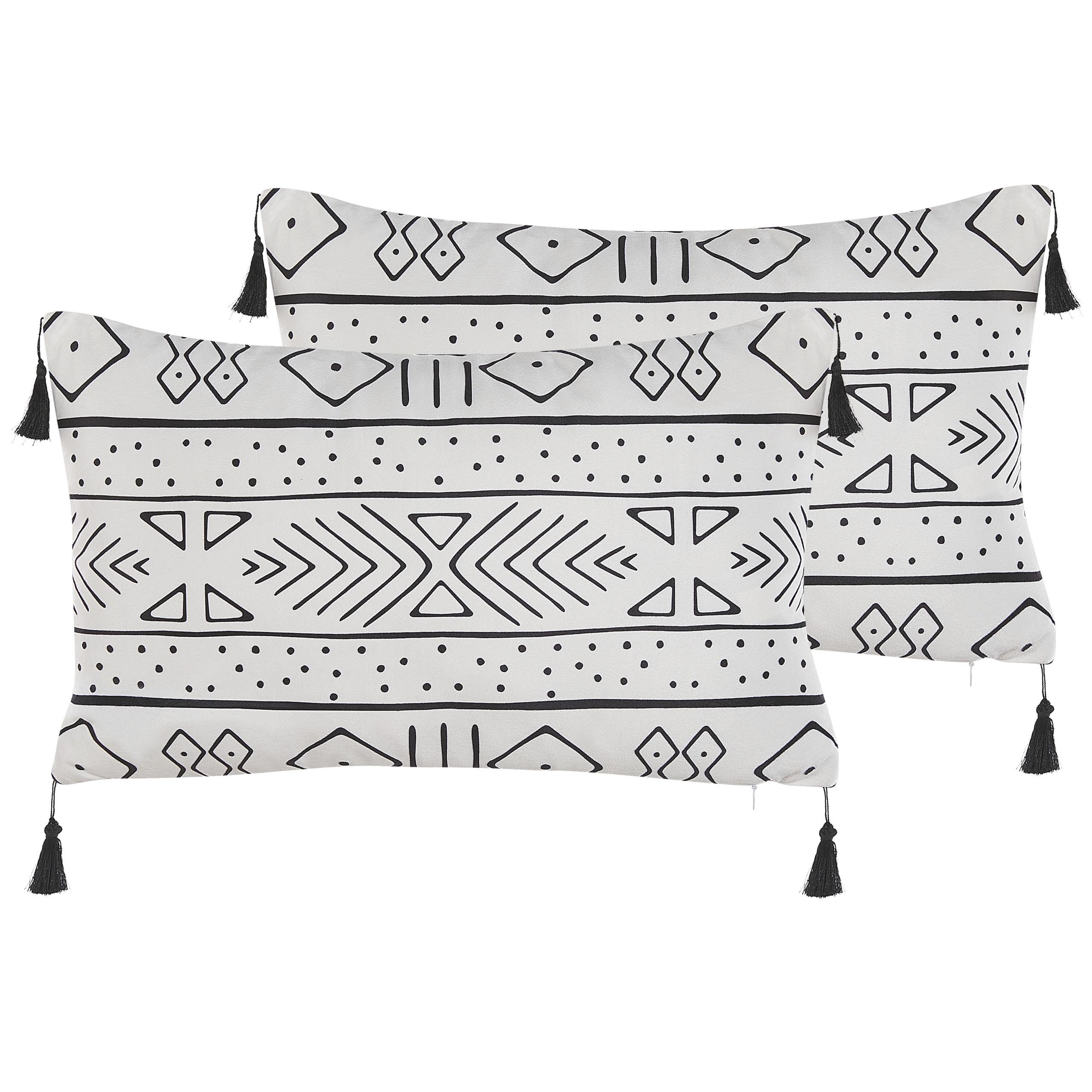 DEKOKISSEN 2er-Set Weiß 30/50 cm Schefflera - Weiß, Textil (30/50cm) - Beliani