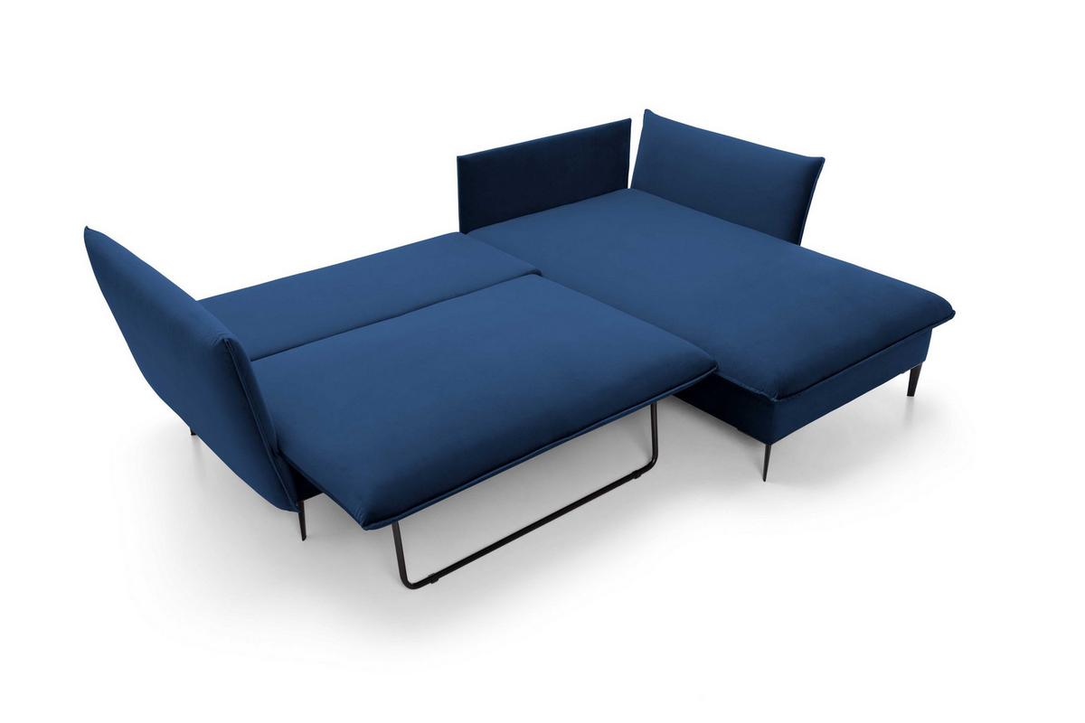 ECKSOFA SOLE Blau Plüsch-Stoff mit Schlaffunktion - Blau, Holz (258/167cm) - MASSENO