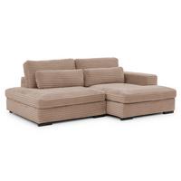 ECKSOFA Wolke mit tiefer Sitzfläche, Schlaffunktion und praktischem Bettkasten aus weichem Beige Cordstoff - Schwarz/Cappuccino, Holz/Kunststoff (225/162cm) - S-Style