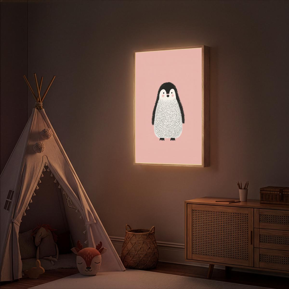 WANDLEUCHTE MIT AKKU Pinguin - Punkte - Minimalistisch - Rosa 60x90 cm - Rosa, Holzwerkstoff (60/90/8cm) - OnlyWow