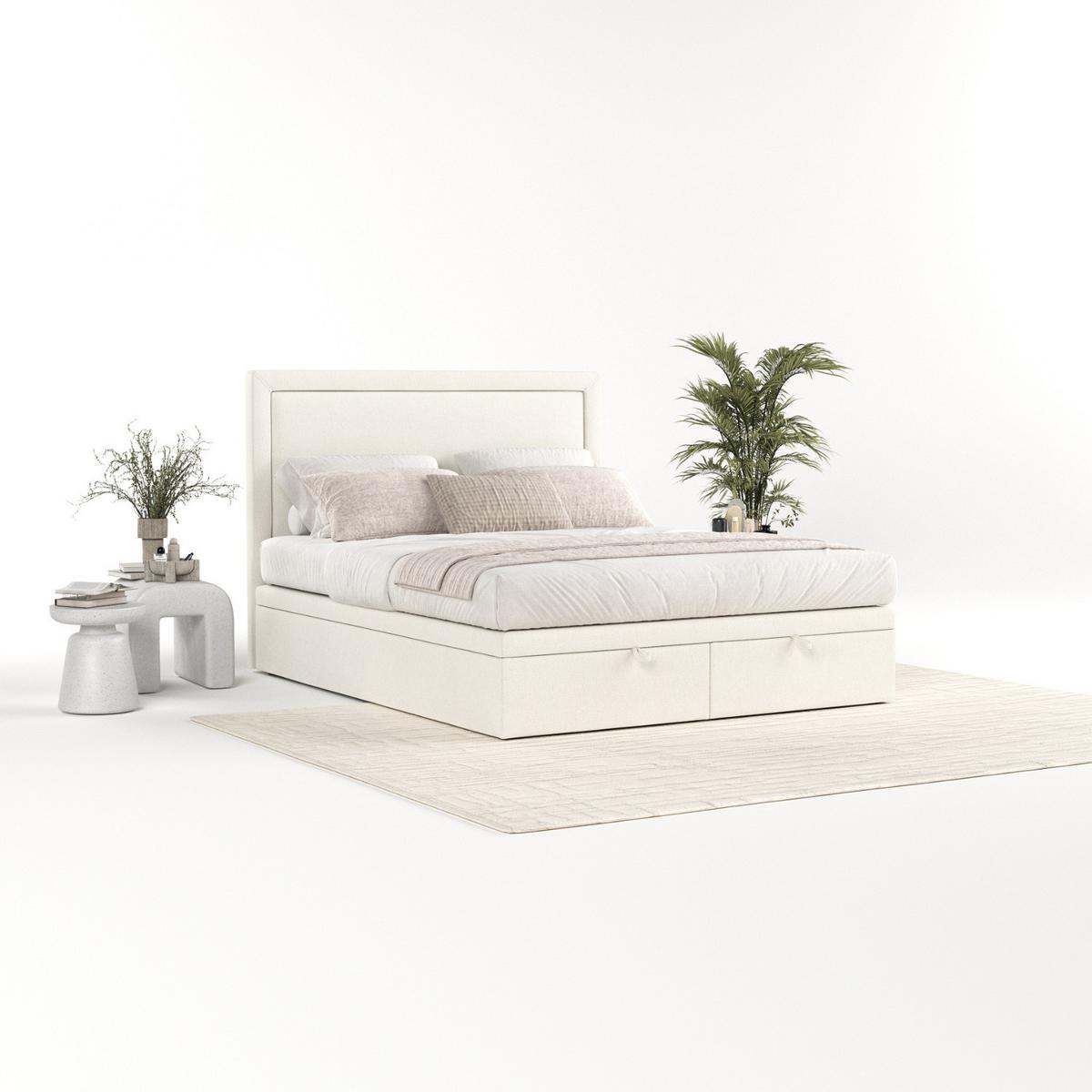 POLSTERBETT Salma mit Stauraum 200/200 cm Creme im Megan Stoff - Creme/Schwarz, Holz/Holzwerkstoff (200/200cm) - AltaBeds