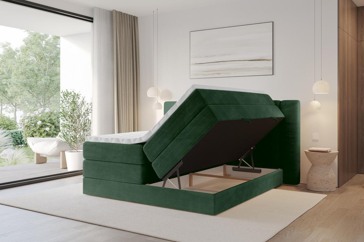 BOXSPRINGBETT mit Matratze H3/H4 - EVON KING - 180x200 cm Grün - Grün, Holzwerkstoff (180/200cm) - ALTDECOR