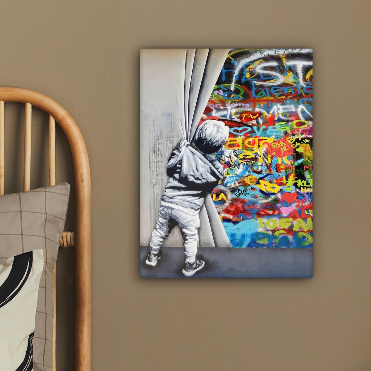 LEINWANDBILD Graffiti - Junge - Ilussie - Straßenkunst Room Decor 30x40 cm - Hellgrau, Textil (30/40cm) - MuchoWow