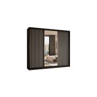 KLEIDERSCHRANK mit Spiegel-Schiebetüren und Aluminium-Leisten, LED-Beleuchtung - LAMELO - 240 cm Schwarz+Schwarz+Weiß - Schwarz/Weiß, Holzwerkstoff (240/216/61cm) - ALTDECOR