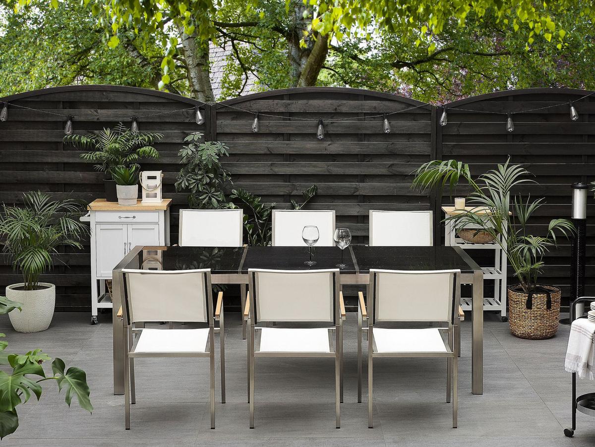 GARTENTISCH Edelstahl/Granit grau poliert 220/100 cm Grosseto - Silberfarben/Grau, Stein (220/100/74cm) - Beliani