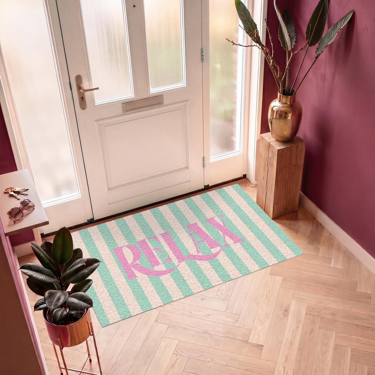 FUSSMATTE Rosa – Grün – Streifen – Entspannung 150x90 cm - Mintgrün, Kunststoff (150/0.4cm) - MuchoWow