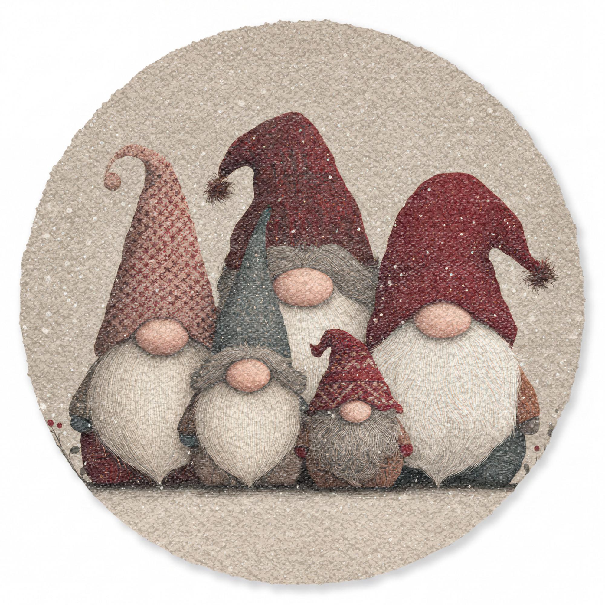 FUSSMATTE Wichtel - Weihnachten - Schnee - Zipfelmützen Türmatte 90x90 cm - Beige, Kunststoff (90/0.4cm) - MuchoWow
