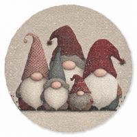 FUSSMATTE Wichtel - Weihnachten - Schnee - Zipfelmützen Türmatte 120x120 cm - Beige, Kunststoff (120/0.4cm) - MuchoWow