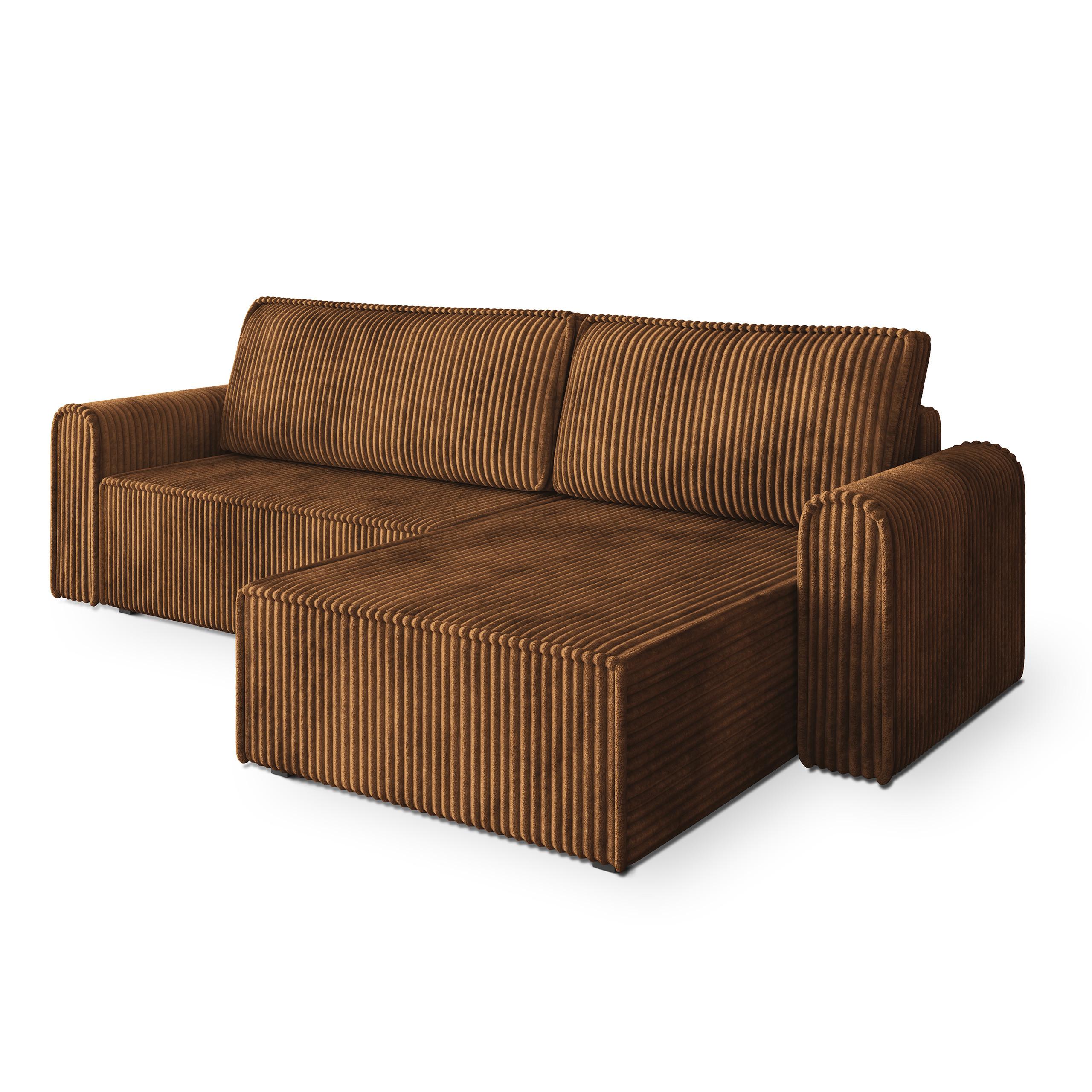 ECKSOFA VALTINO Kupferfarben Kordstoff mit Schlaffunktion - Kupferfarben, Holz (275/148cm) - MASSENO