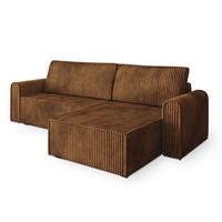 ECKSOFA VALTINO Kupferfarben Kordstoff mit Schlaffunktion - Kupferfarben, Holz (275/148cm) - MASSENO