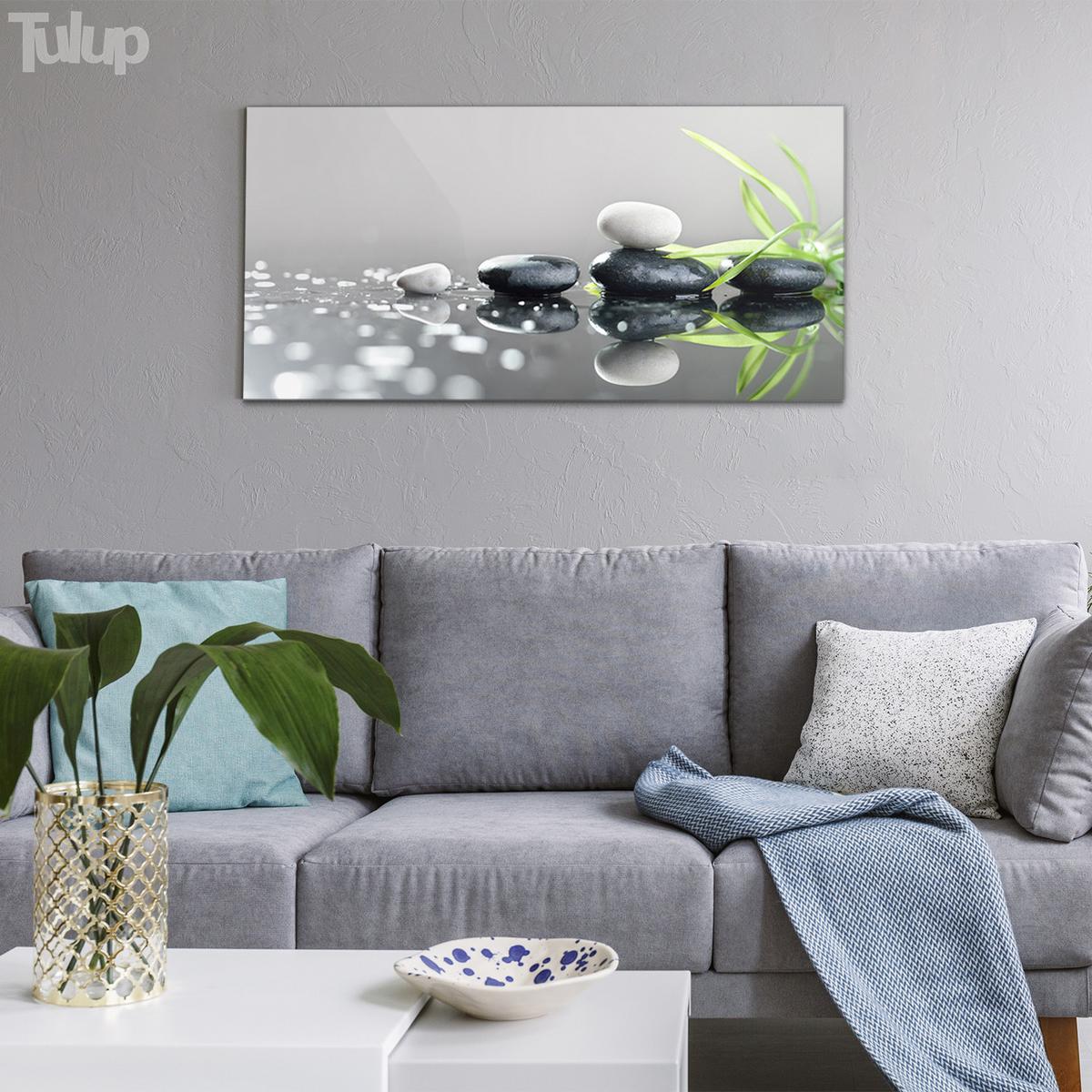 GLASBILD 140x70 cm Gras und Steine - Grau, Glas (140/70cm) - TULUP