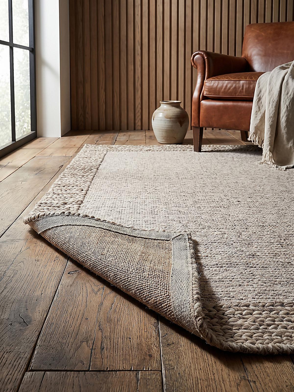 FLACHWEBTEPPICH handgewebt CALDER, Zopfbordüre, Beige-Braun, 120 x 170 cm - Beige, Textil (120/170cm) - KADIMA DESIGN