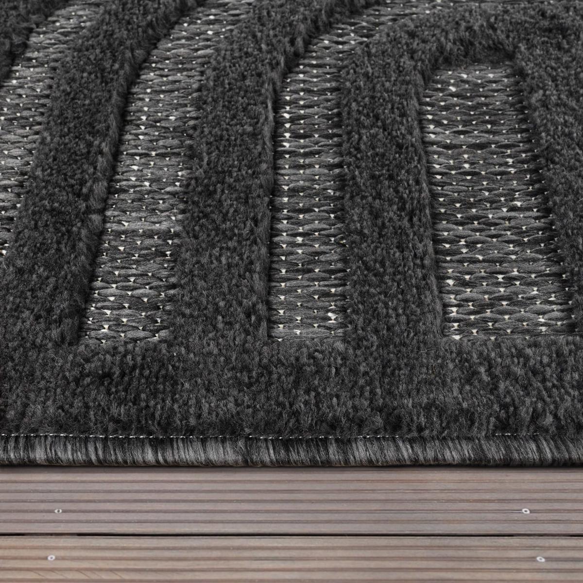 KURZFLORTEPPICH, mit Struktur, aus Polypropylen, Florhöhe 10 mm, Anthrazit, 120 x 160 cm - Anthrazit, Textil (120/160cm) - KADIMA DESIGN