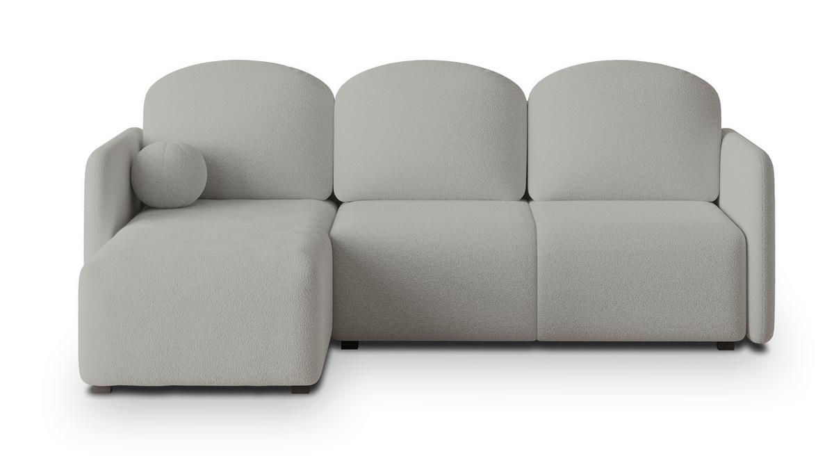 ECKSOFA SUVINO Hellgrau Boucle-Stoff mit Schlaffunktion - Hellgrau, Holz (230/143cm) - MASSENO