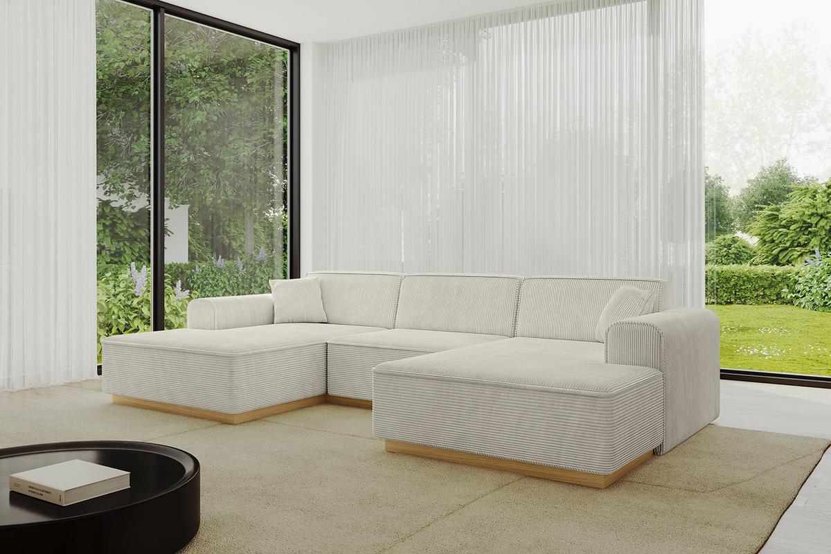 WOHNLANDSCHAFT IREA-U1-v2 - 301x165x80 cm Creme - Ecru/Creme, Holzwerkstoff/Textil (301/80/165cm) - ALTDECOR