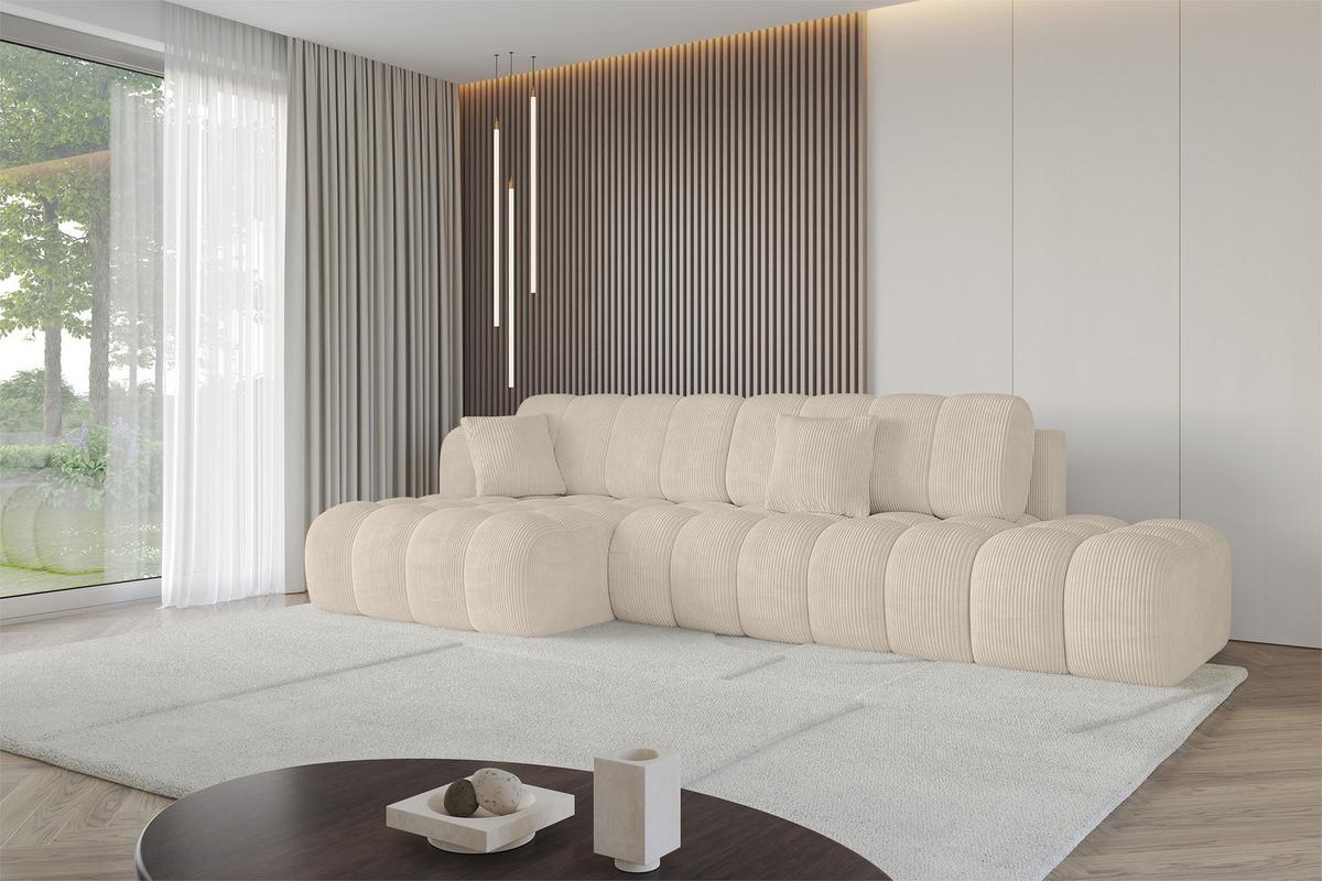 ECKSOFA mit Schlaffunktion Ottomane Links OLEA-L2 321x164x75 Beige Cord - Schwarz/Cappuccino, Holzwerkstoff/Kunststoff (321/164cm) - ALTDECOR