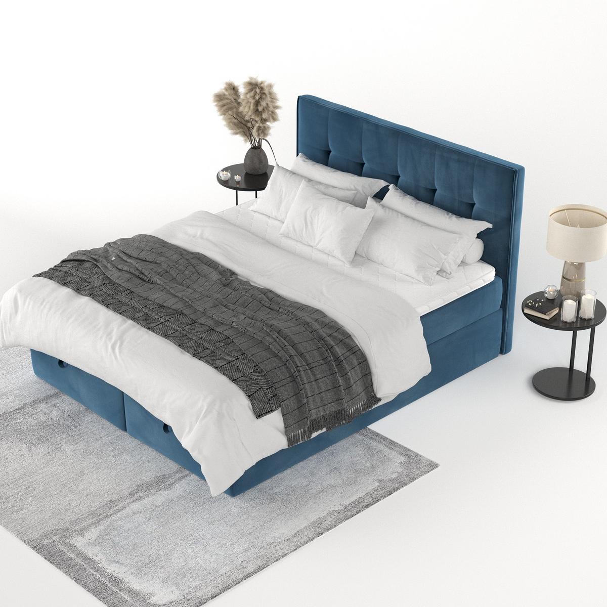 BOXBETT Tivra 160/200 cm Dunkelblau im Kronos Stoff - Schwarz/Dunkelblau, Holz/Holzwerkstoff (160/200cm) - AltaBeds