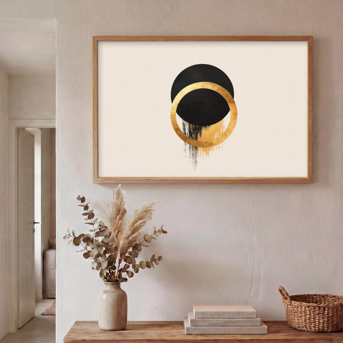 WANDLEUCHTE MIT AKKU Abstraktes Design - Schwarzer Kreis - Farbflecken 100x70 cm - Creme, Holzwerkstoff (100/70/8cm) - OnlyWow