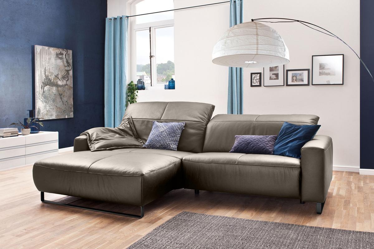 ECKSOFA YORK Lavagrau Leder - Greige/Schwarz, Leder (284/180cm) - KAWOLA