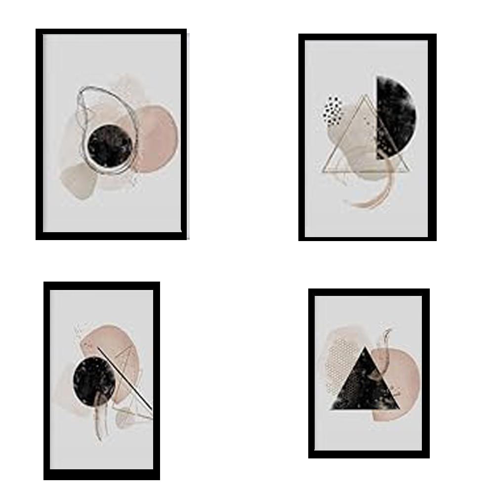 POSTER Set mit 4 abstrakte Formen und Figuren Braun A4 Schwarzer Rahmen - Schwarz, Papier (29.7/3cm) - Nacnic