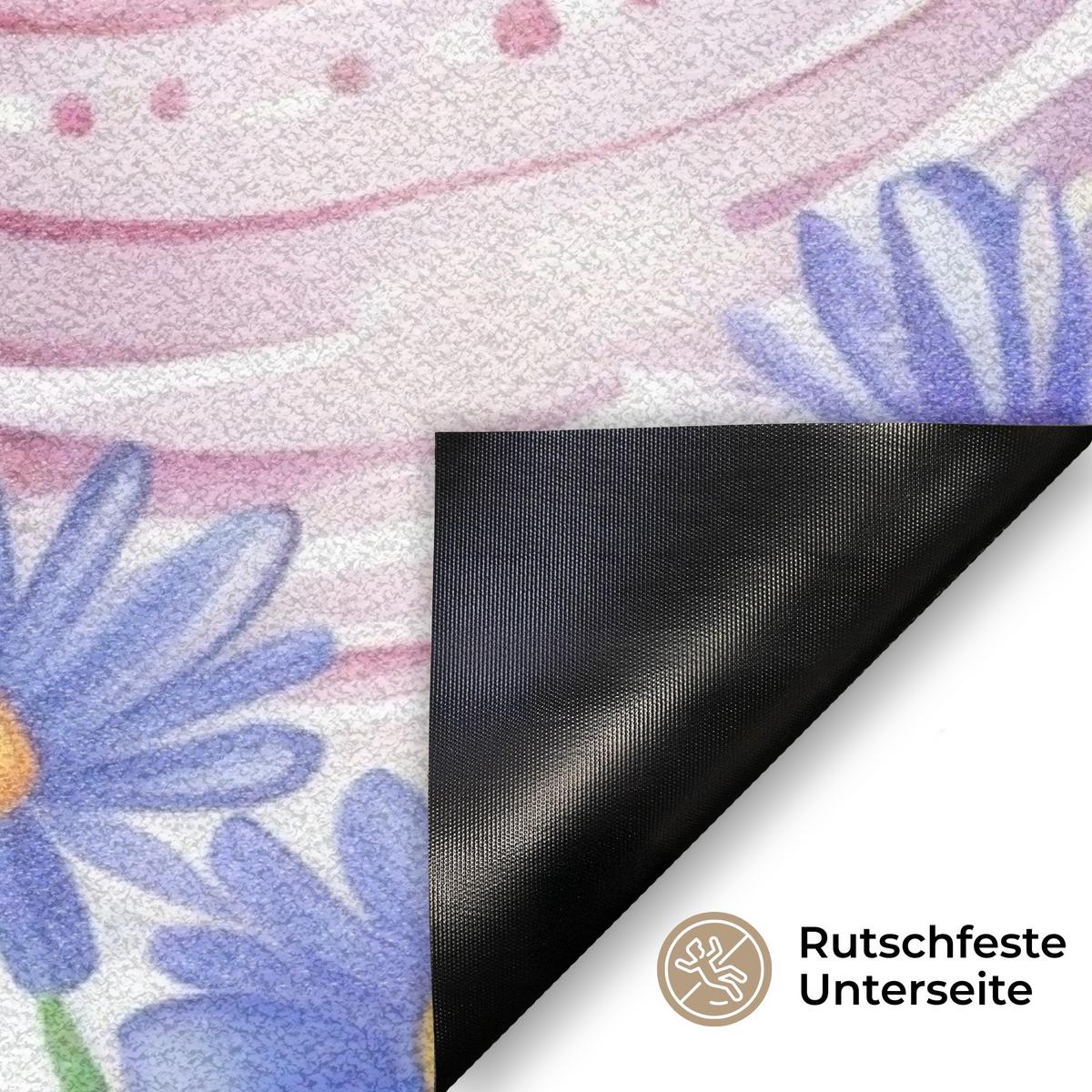 FUSSMATTE Blumengarten - Bunt - Eier Teppichmatte 90x60 cm - Multicolor/Weiß, Kunststoff (60/90cm) - MuchoWow
