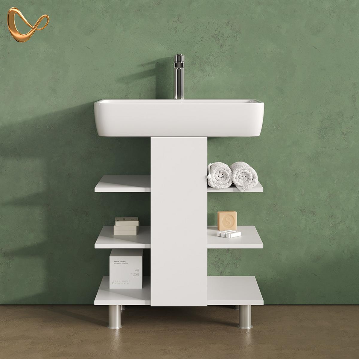 WASCHBECKENUNTERSCHRANK Fucino Weiß 60 x 70 cm mit 6 Ablage - Weiß, Holzwerkstoff (60/70/36.6cm) - Livinity®