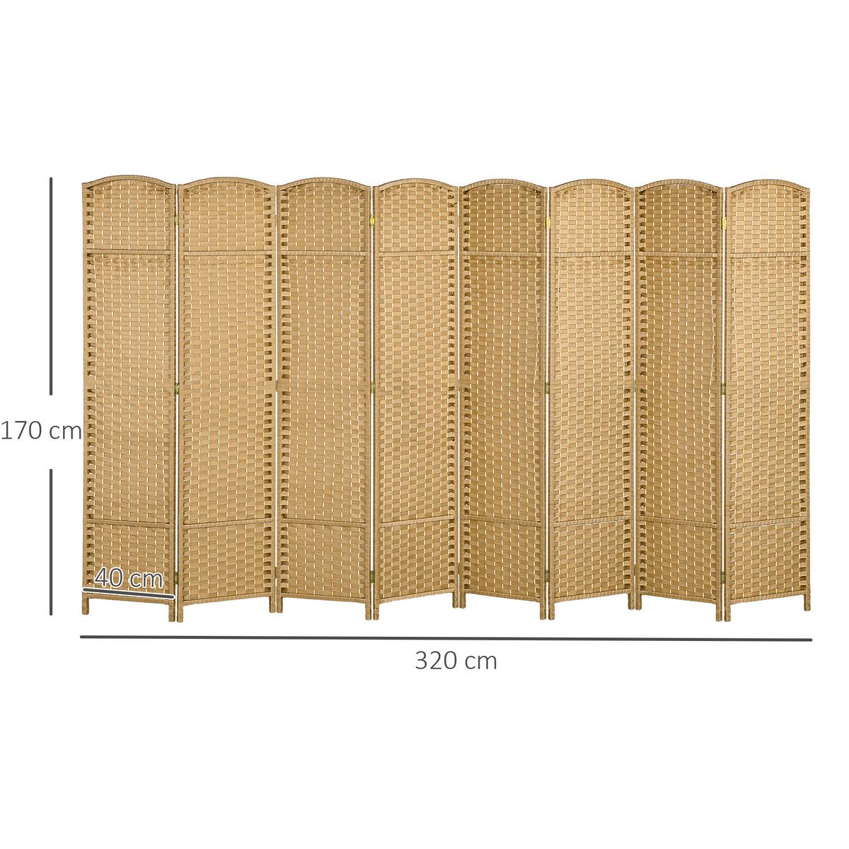 PARAVENT 8-teilig 320 x 170 cm Raumteiler Trennwand aus Kiefernholz Natur - Naturfarben, Kunststoff (1.6/170/320cm) - HOMCOM
