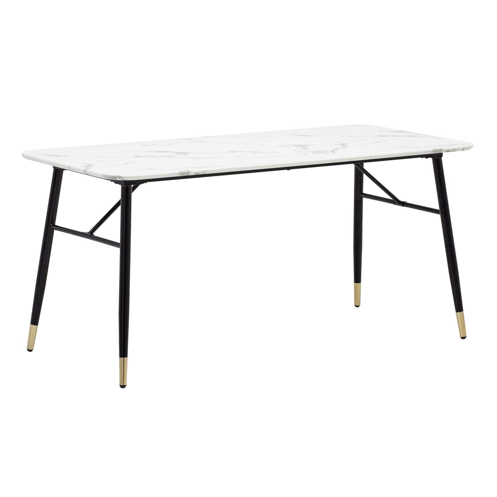 ESSTISCH Marmoroptik Metall Rechteckig Modern Klein, Weiß 180x90x76 cm - Goldfarben/Weiß, Holzwerkstoff/Metall (90/180/76cm) - KADIMA DESIGN