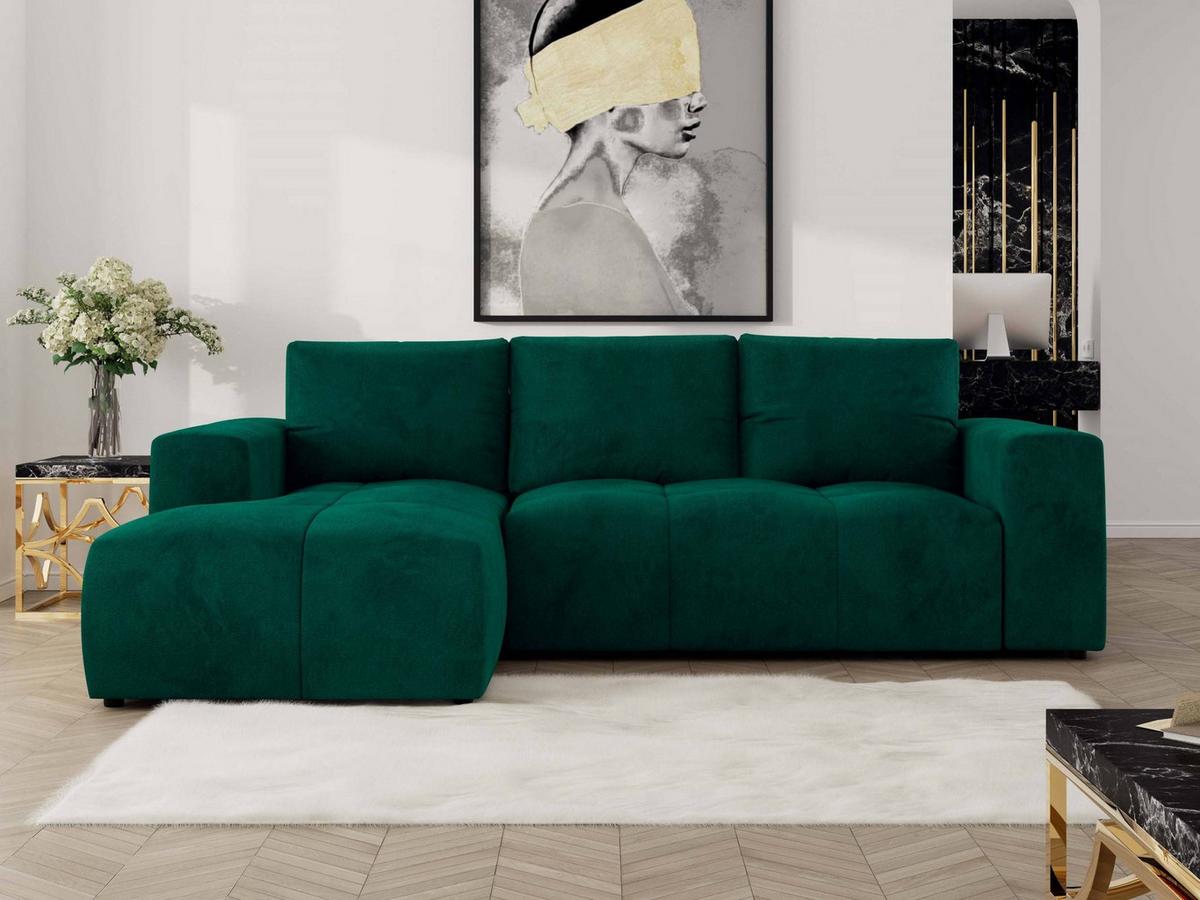 ECKSOFA MONIVA Dunkelgrün Velvet - Links - Dunkelgrün/Schwarz, Textil (164/266cm) - MKS