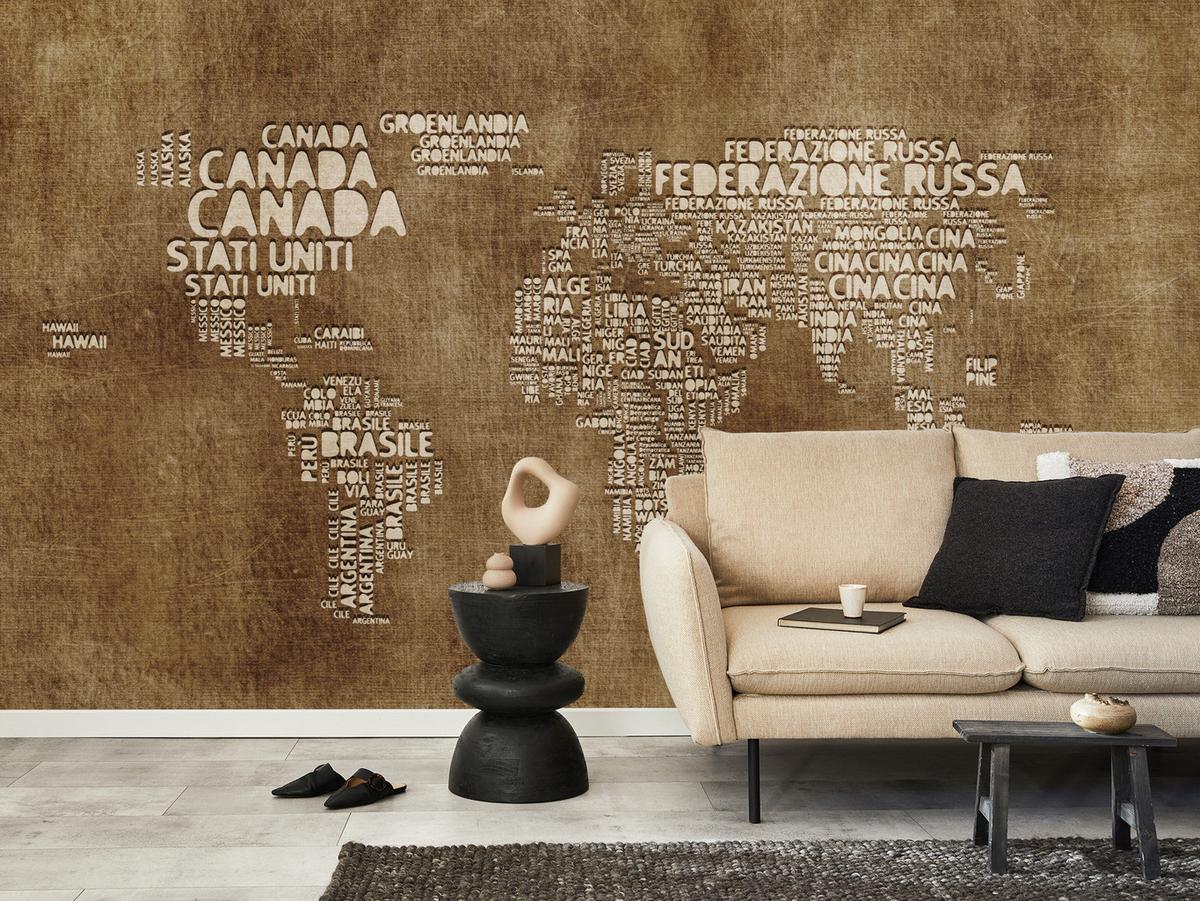 FOTOTAPETE für Büro alte italienische Weltkarte 200x140 - Beige/Braun, Papier (200/140cm) - Muralo