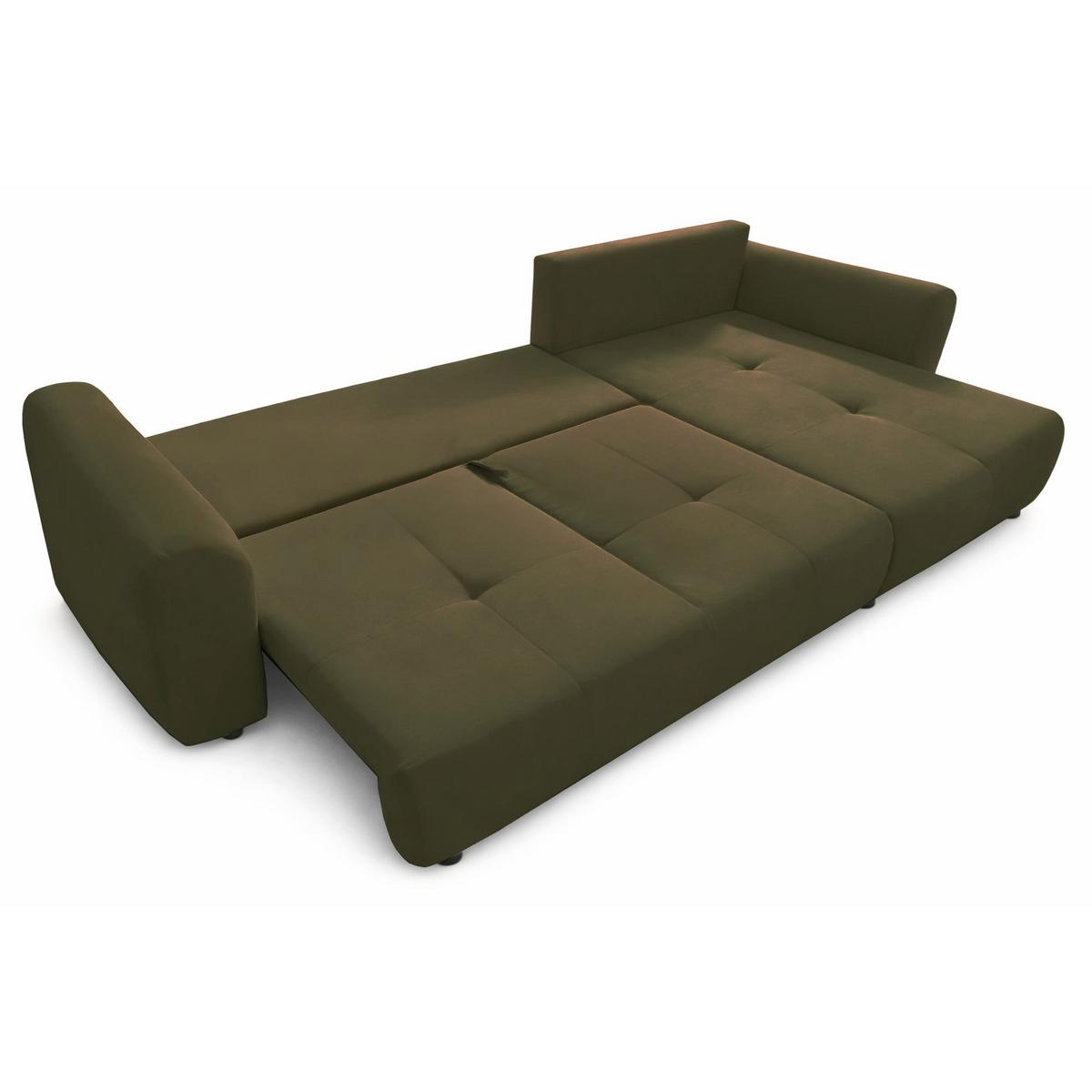 ECKSCHLAFSOFA Olido OLIVGRÜNER VELOURS - Schwarz/Olivgrün, Kunststoff/Textil (279/150cm) - Selsey