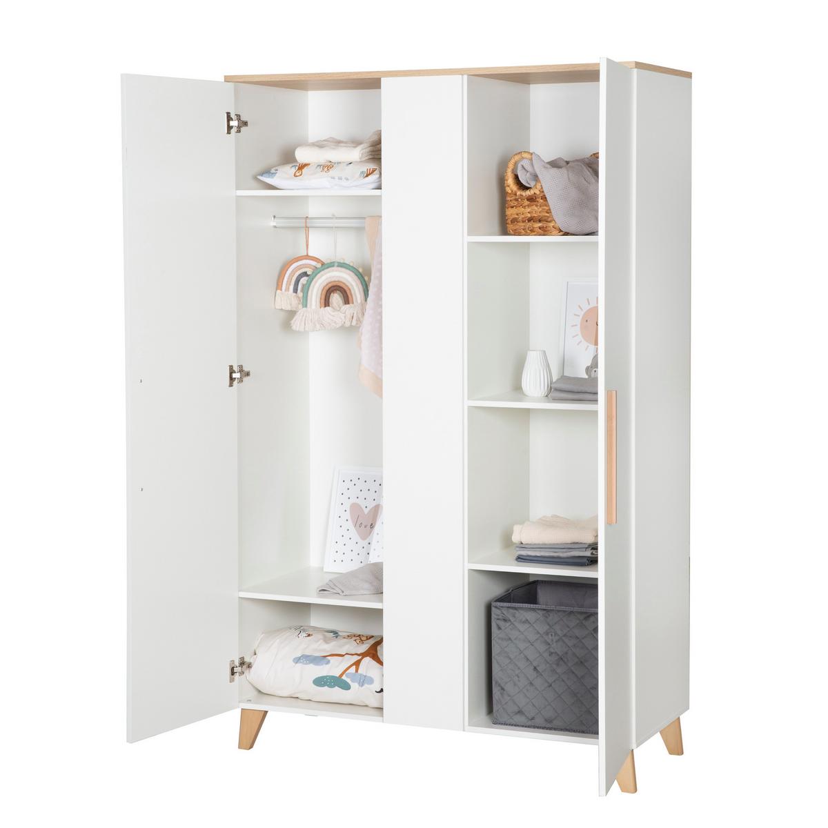 KINDERKLEIDERSCHRANK Leon-2,5 türig - Weiß, Holz (119/190/52cm) - Roba