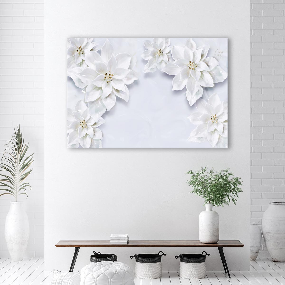 WANDBILD schneebedeckte pflanzenblüten - Weiß, Textil (60/40cm) - Feeby