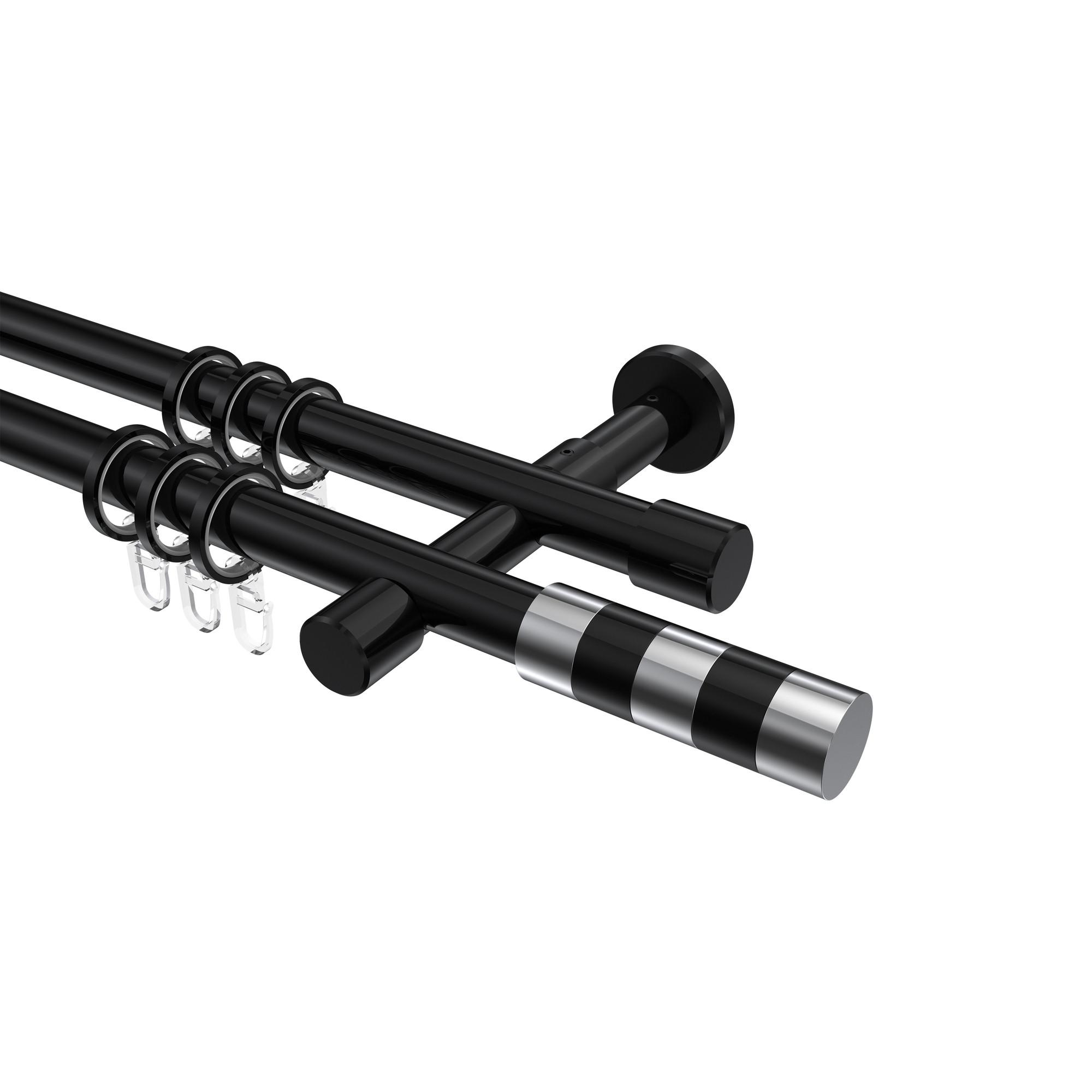GARDINENSTANGE Prestige Mavell 280 cm (geteilt in 2 x 140 cm), 2-läufig, 20 mm Ø Schwarz - Chromfarben/Schwarz, Metall (280cm) - INTERDECO