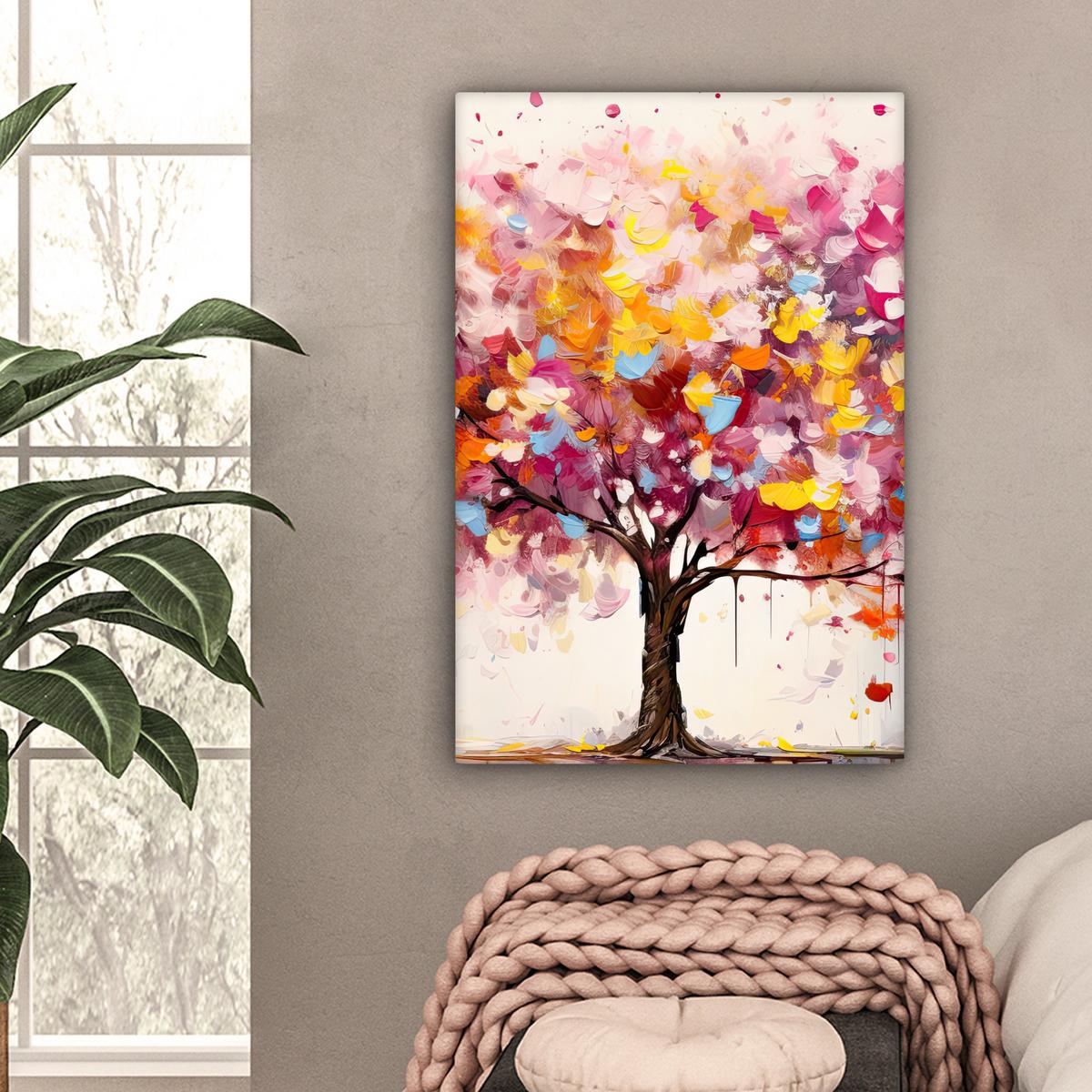 LEINWANDBILD Aquarell - Baum - Kunst - Abstrakt Wanddeko Schlafzimmer 60x90 cm - Rosa, Textil (60/90cm) - MuchoWow