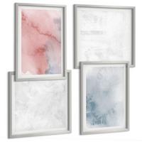BILDER SET 4er Set - 50x50 cm & 40x60 cm Silberner Rahmen - Pastellfarbene Aquarelltexturen - Silberfarben, Kunststoff (50/50cm) - TULUP