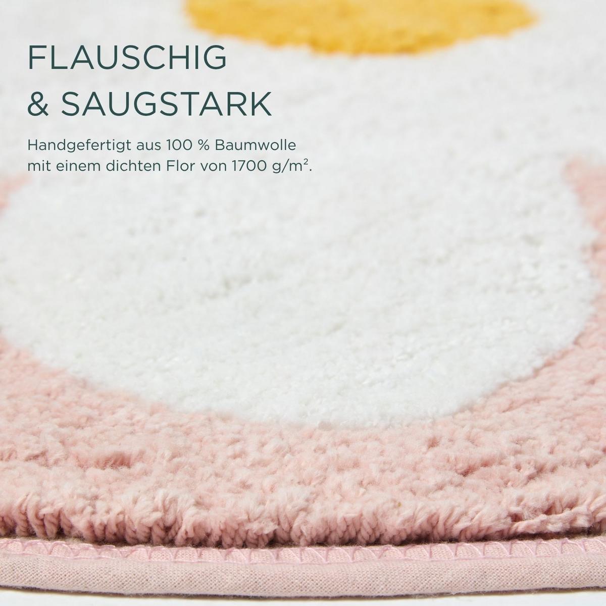 BADTEPPICH Blume rund 70 cm, rosa-weiß, 100 % Baumwolle - Rosa, Textil (70/70cm) - Homescapes