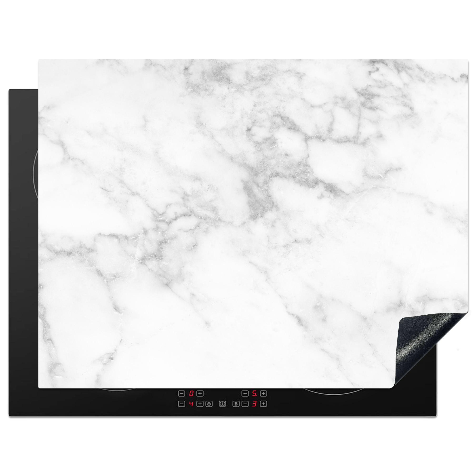 HERDABDECKPLATTE Marmor - Grau - Weiß - Strukturierter Marmor Induktionsmatte 77x59 cm - Weiß, Kunststoff (77/59/0.2cm) - MuchoWow