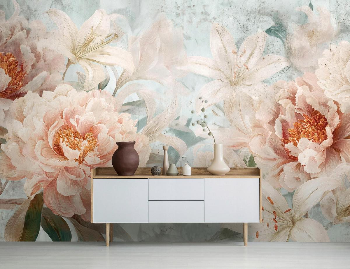 FOTOTAPETE Blumen Pfingstrosen Beige 400x280 cm - Multicolor, Papier (400/280cm) - Wallarena