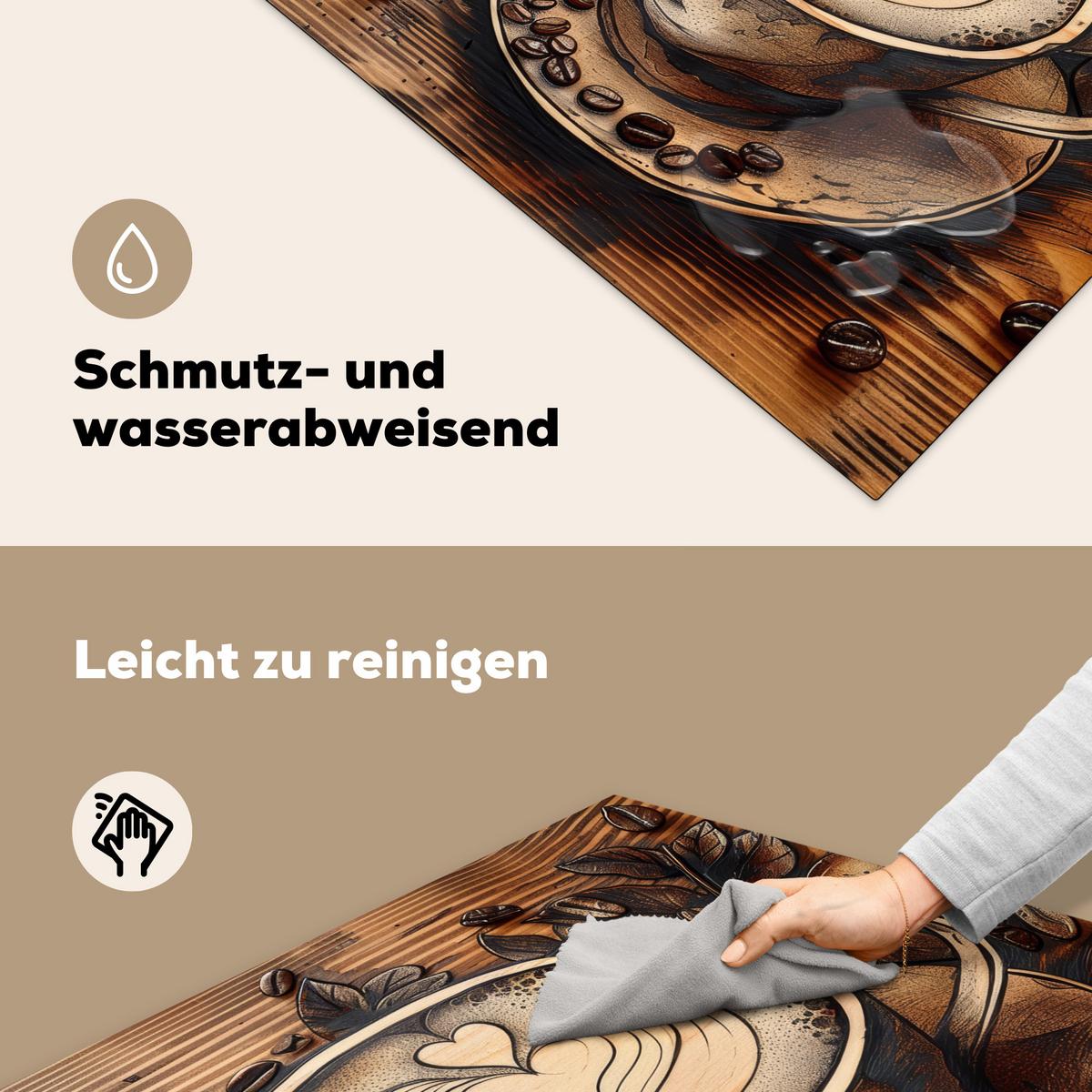 HERDABDECKPLATTE Kaffee - Vintage - Braun - Tasse - Holz Induktionsmatte 78x78 cm - Cappuccino, Kunststoff (78/78/0.2cm) - MuchoWow