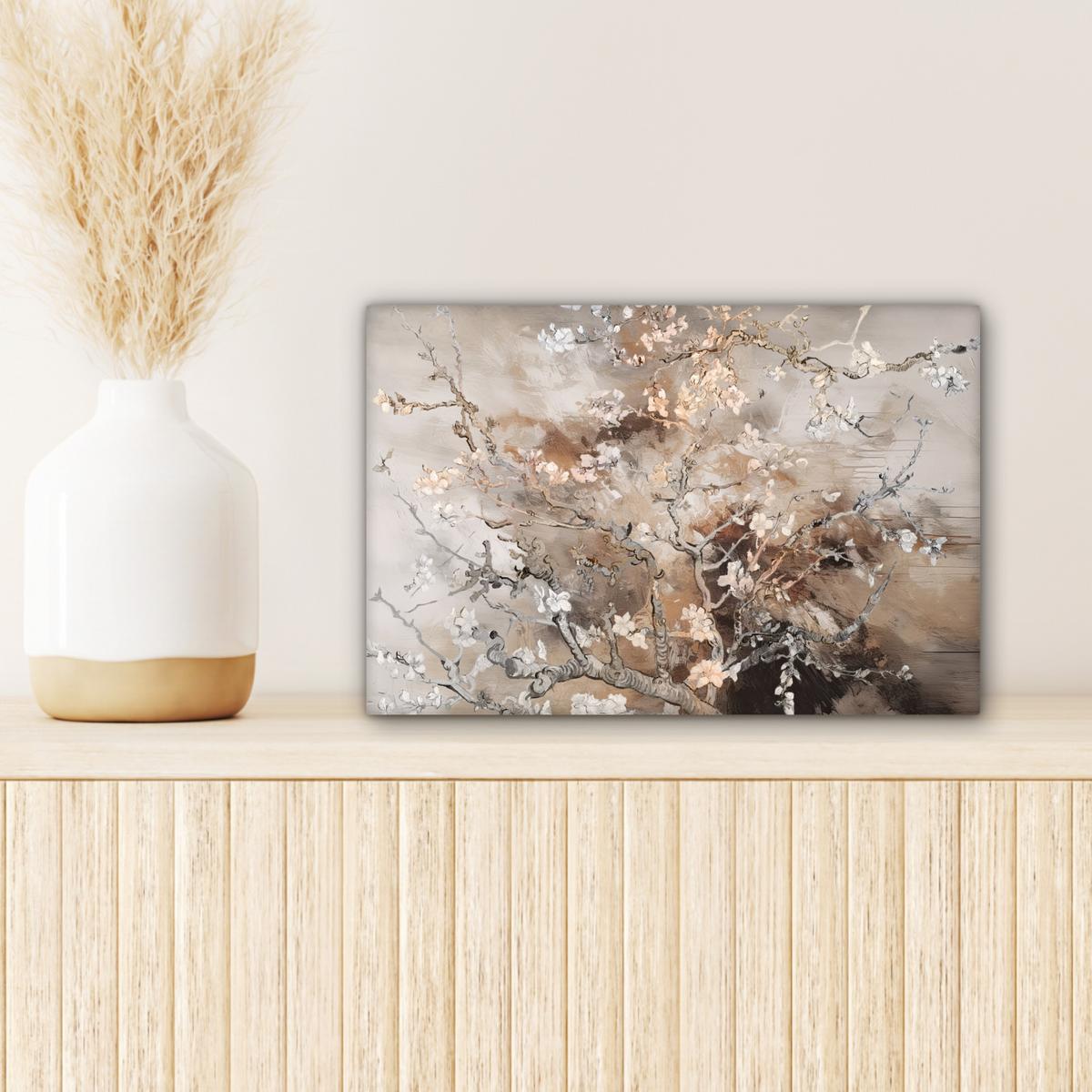 LEINWANDBILD Mandelblüte - Kunst - Van Gogh - Beige - Abstrakt Deko Schlafzimmer 30x20 cm - Braun, Textil (30/20cm) - MuchoWow
