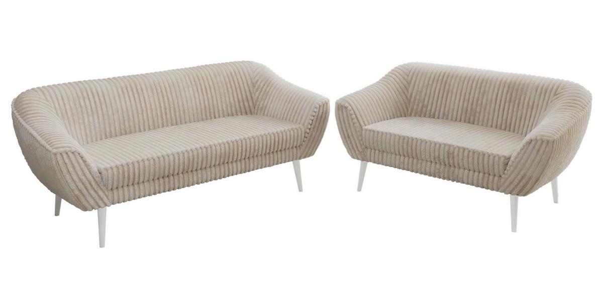 SITZGARNITUR PIRS 3+2 - Beige Cord - Weiße Beine - Beige/Creme, Holzwerkstoff/Textil (180/75/74cm) - MKS