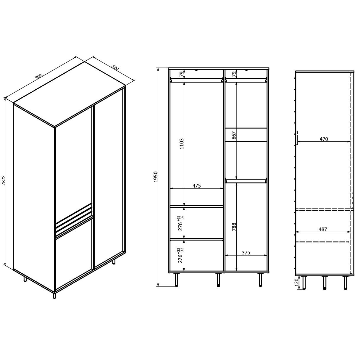SCHRANK 3 Türen Astra Dunkles Holz und Kaschmir - Beige, Holzwerkstoff (90/195/52cm) - Petits-meubles