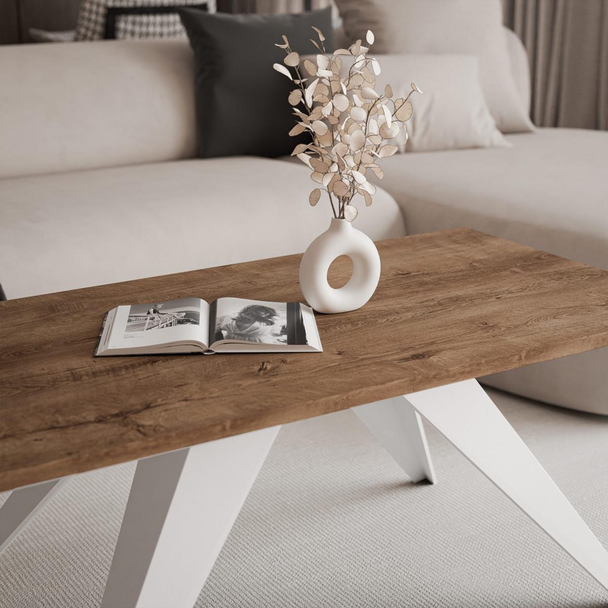 COUCHTISCH AIRA 120/60/48 cm Rechteckig, Weiß/Lefkas-Eiche - Eiche San Remo/Weiß, Metall (60/120/48cm) - Idohome