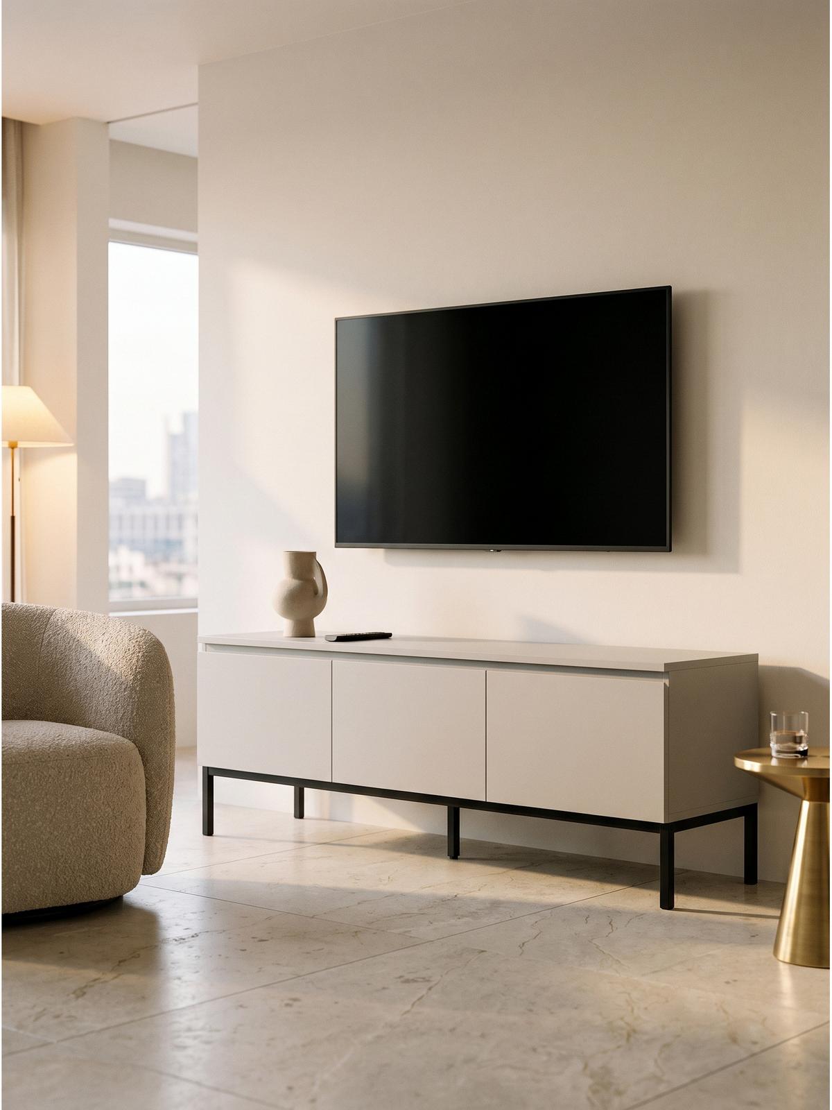 LOWBOARD GAETA, MDF, Hellgrau, 150 x 37 x 46 cm - Schwarz/Grau, Holzwerkstoff/Metall (150/46/37cm) - KADIMA DESIGN