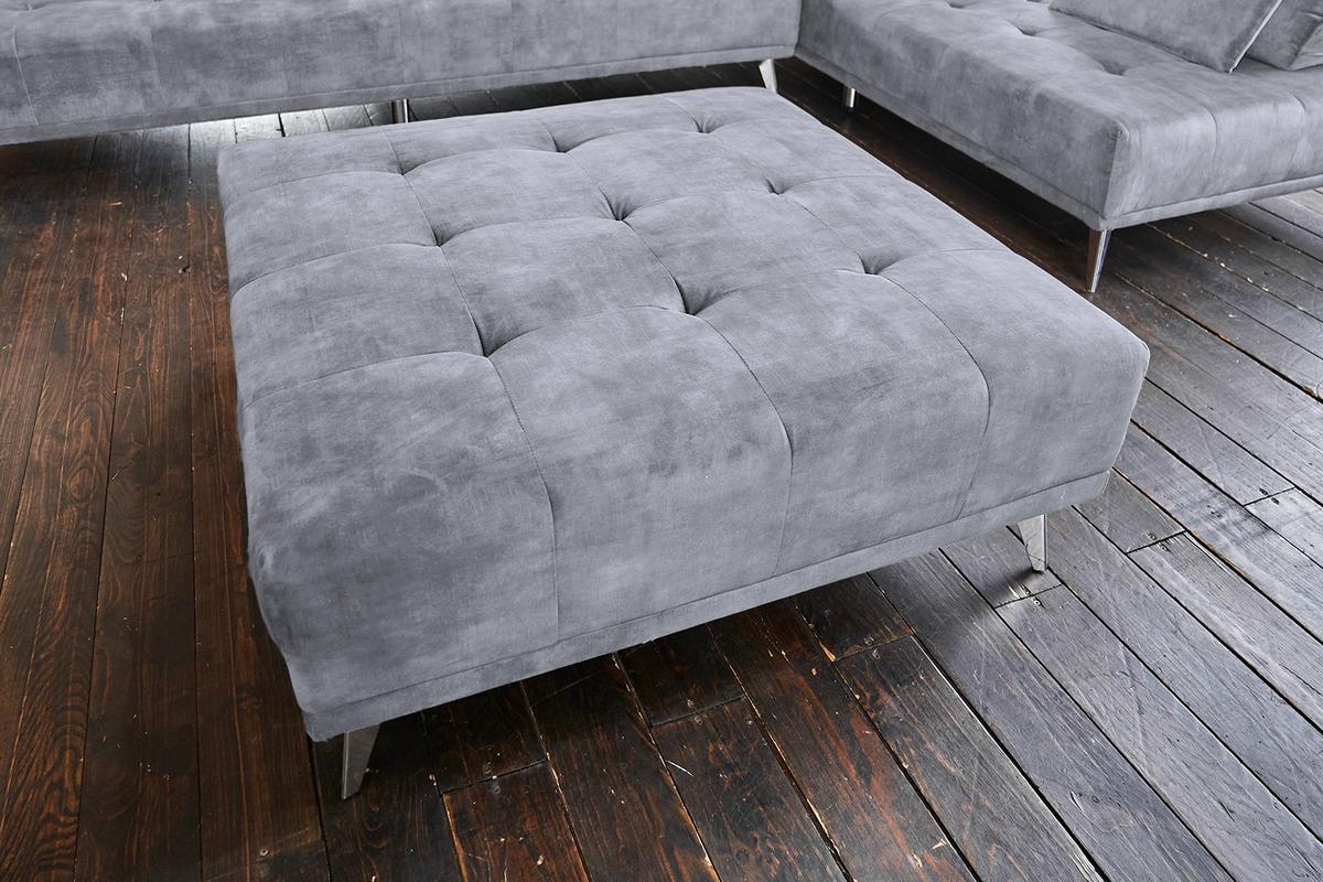 MODULSOFA MIT HOCKER WIOLO Grau Velvet - Silberfarben/Grau, Textil/Metall (350/80/350cm) - KAWOLA